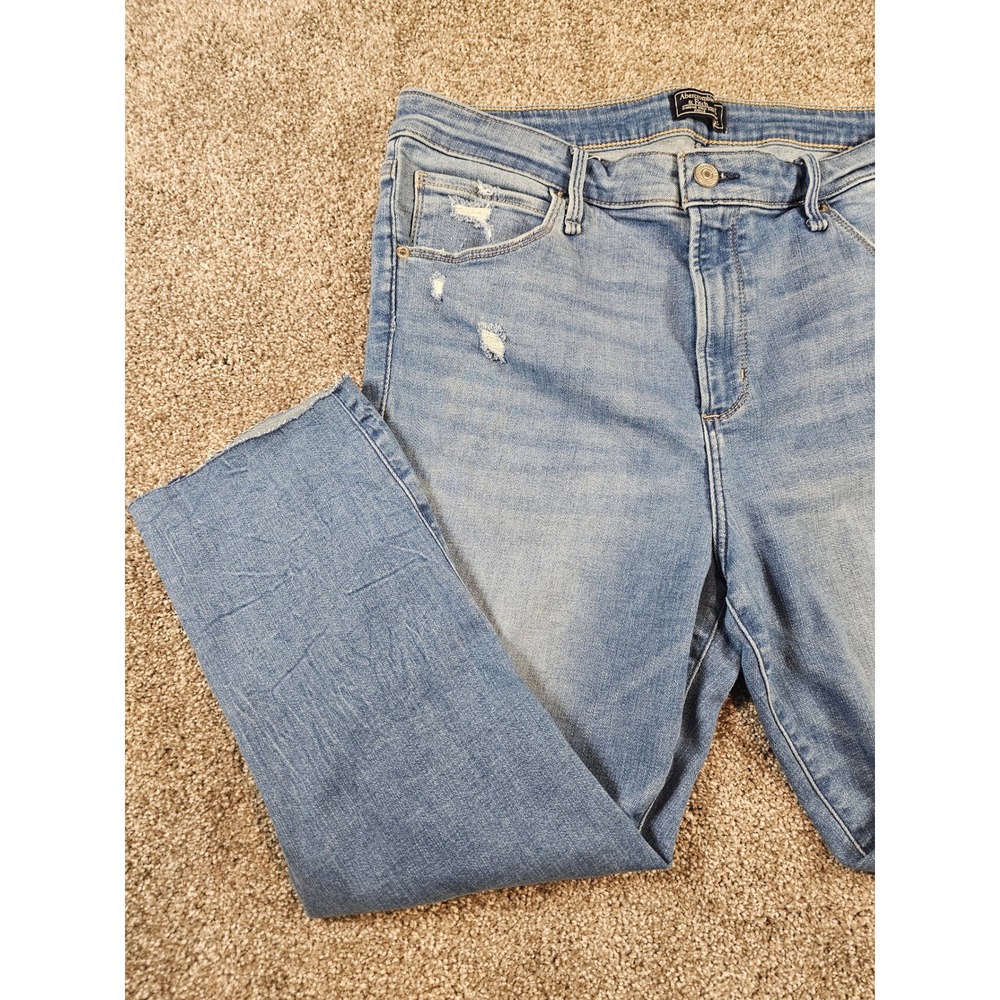 Abercrombie & Fitch Simone High Rise Ankle Distressed Jeans Blue 32 14R - Picture 3 of 15